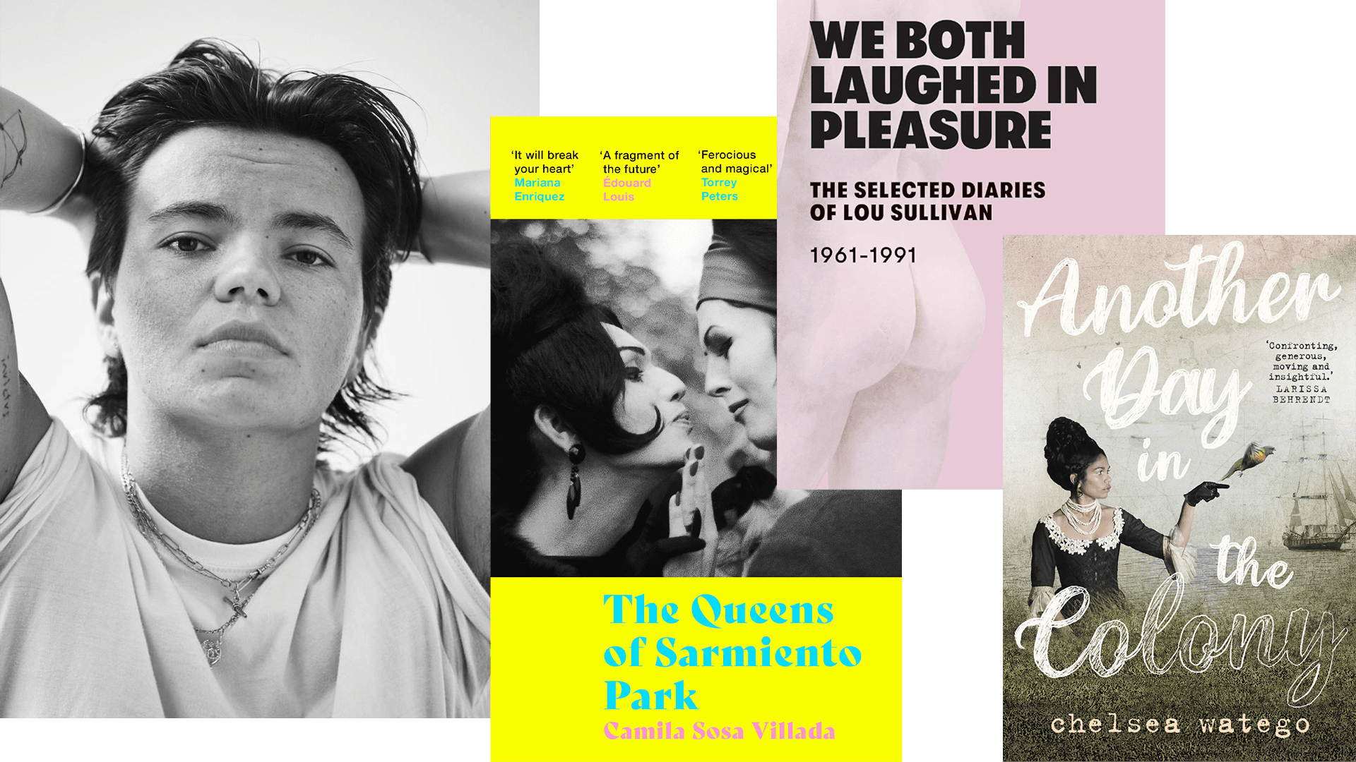 Zoe Terakes pictured with three book covers