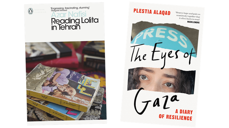 two book covers Reading Lolita In Iran and Gaza A Diary Of Resilience