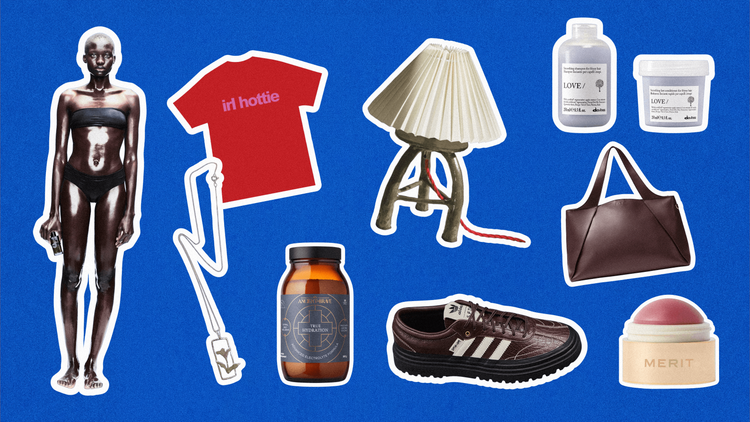 pictures of products including t-shirts, trainers, blush, handbags, lamps and jewellery