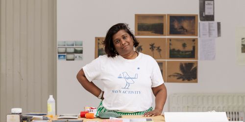 Indo-Fijian artist Shivanjani Lal smiling in her artist studio