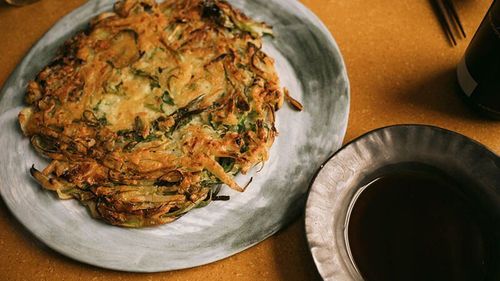 South Korean Chef Songsoo Kim’s Leek & Daikon Jeon Pancake