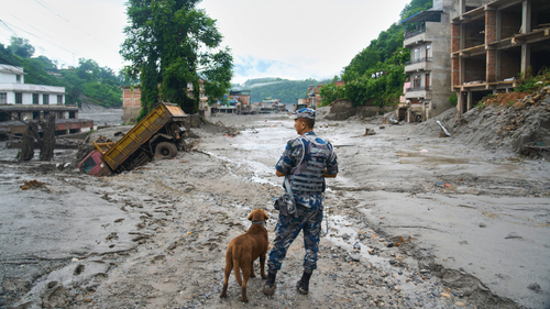 photo showing the aftermath of flash floods in Devighat in the Nuwakot district in Nepal